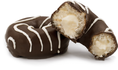 chocolate icing white stripes vanilla filed mini donuts